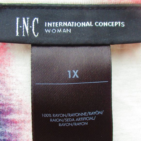 INC Pink Purple & White Poppy Print Tee 1X NEW - Picture 5 of 8